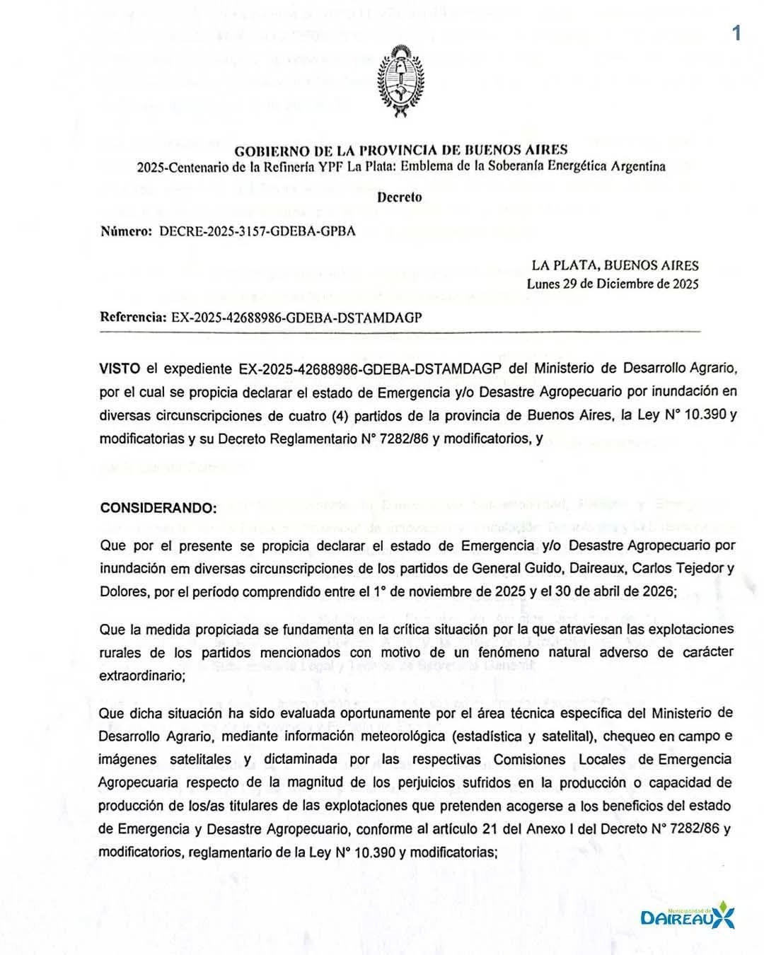DECRETO | Ministerio de Desarrollo Agrario declara estado de Emergencia ...